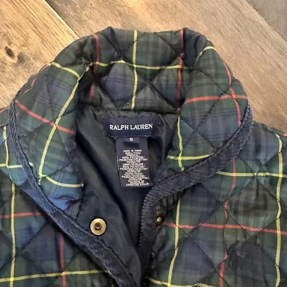 Girl’s Ralph Lauren Green Blue Plaid Quilted Snap Front Puffer Coat - Size 5 EUC - Picture 6 of 7